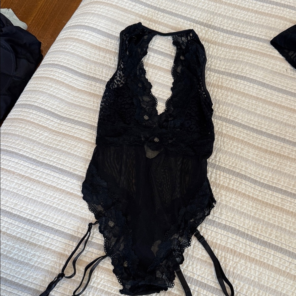Black Lace Sheer One-Piece Bodysuit